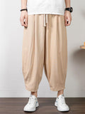 Simple Style Cotton And Linen Summer Leisure Plus Size Loose Wide-Leg Cropped Trousers