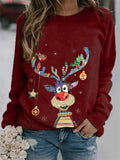 Ladies Casual Deer Print Long-sleeved Christmas T-shirts