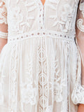Women's V-Neck Solid Color Long Sleeve Lace Dress