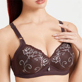 Women's Wireless Floral Embroidered Comfy Bras - Black