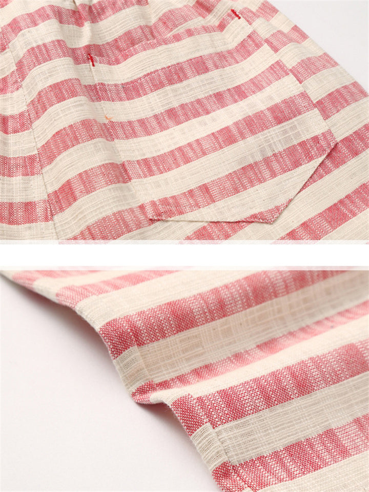 Men Stripe Printed Drawstring Beach Shorts