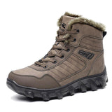 Mens Leather Fur Lined Warm Outdoor Water Resistant Mountaineering Snow Boots