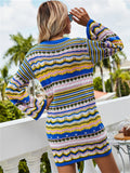 New Trendy Striped Knitted Long Sleeve Crochet Dresses