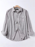 Loose Casual Comfy Striped Full Buttons Long Sleeve Shirts With Pocket