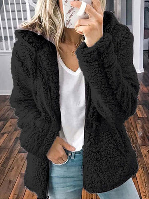 Women's Full Zip Up Cozy Plush Hooded Coat