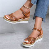 Casual Cross Strap Wedge Heel Buckle Roman Sandals for Women