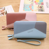 Large Capacity Multi-Compartment Card Slot Dual Zip Fastening Colorblock Design Wallet