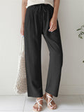 Women's Casual Solid Color Straight Leg Elastic Waist Wide Leg Pants