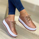 New Shallow Mouth Round Toe Lace Up Platform Shoes