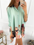 Fashion Button Up Long Sleeve Print Blouses