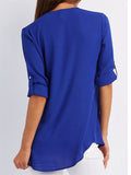 V-neck Zipper Loose Chiffon Blouses