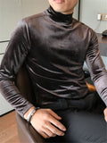 Slim Velvet Mock Neck Long Sleeve T-Shirts