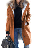 Women's Faux Fur Hooded Mid Length Woolen Coats for Cold Winter