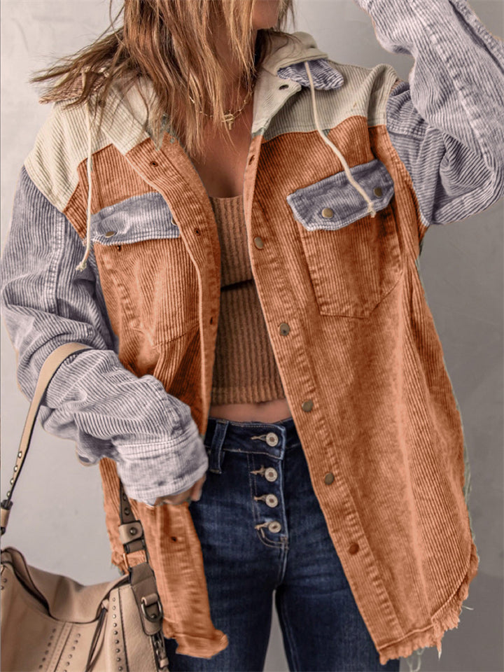 High Street Boyfriend Hooded Corduroy Jacket Coats for Women