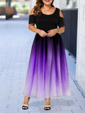 Oversized Round Neck Shoulder Cutout Gradient A Lined Dress for Party