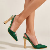 Autumn Graceful Solid Pointed Toe Women's Green Pumps