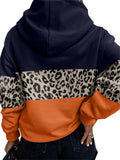 Women's Trendy Leopard Printed Stripe Hooded Front Pocket Sweatshirt