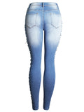 Women's Ripped Stretchy Washed Effect Denim Jeans for Autumn