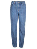 Street Style Washed Effect Stripe Denim Jeans for Women