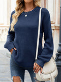 Womens Winter Round Neck Long Sleeve Waffle Knit Cozy Sweaters