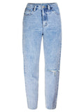 Women's Campus Style Loose Ripped Blue Denim Jeans