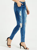 Women's Casual Style Floral Embroidery Buttons Denim Jeans