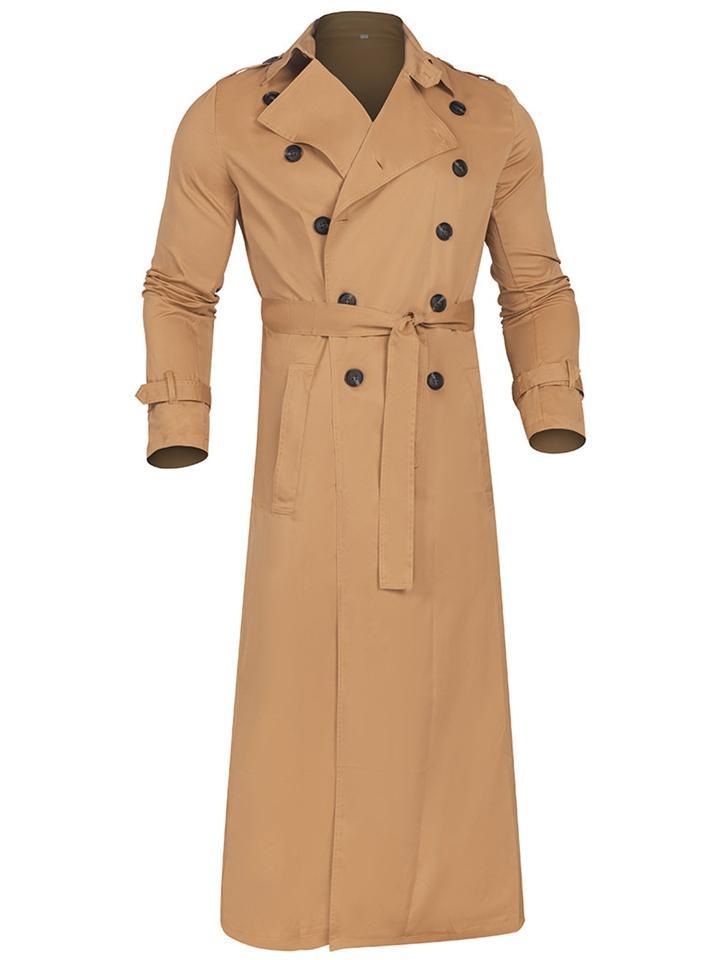 Men's Double-Breasted Over-The-Knee Fashion Casual Trench Coat
