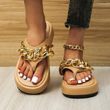 New Fashion Chain Flip-flops Flat Platform Slippers