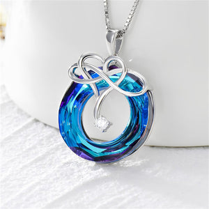 Forever Love Ocean Blue Crystal Heart 925 Silver Necklace