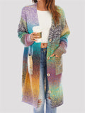 Stylish Colorful Knitted Loose Over-The-Knee Button Pocket Sweater Coat