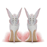 Gorgeous Pastel Crystals Pink Embellished 3D Butterfly Wing Princess Pumps