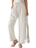 Female Leisure Solid Color Drawstring Linen Cotton Pants