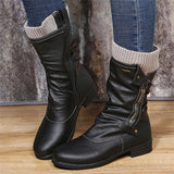 Fashion Keep Warm PU Leather Zipper Campus Style Women Boots