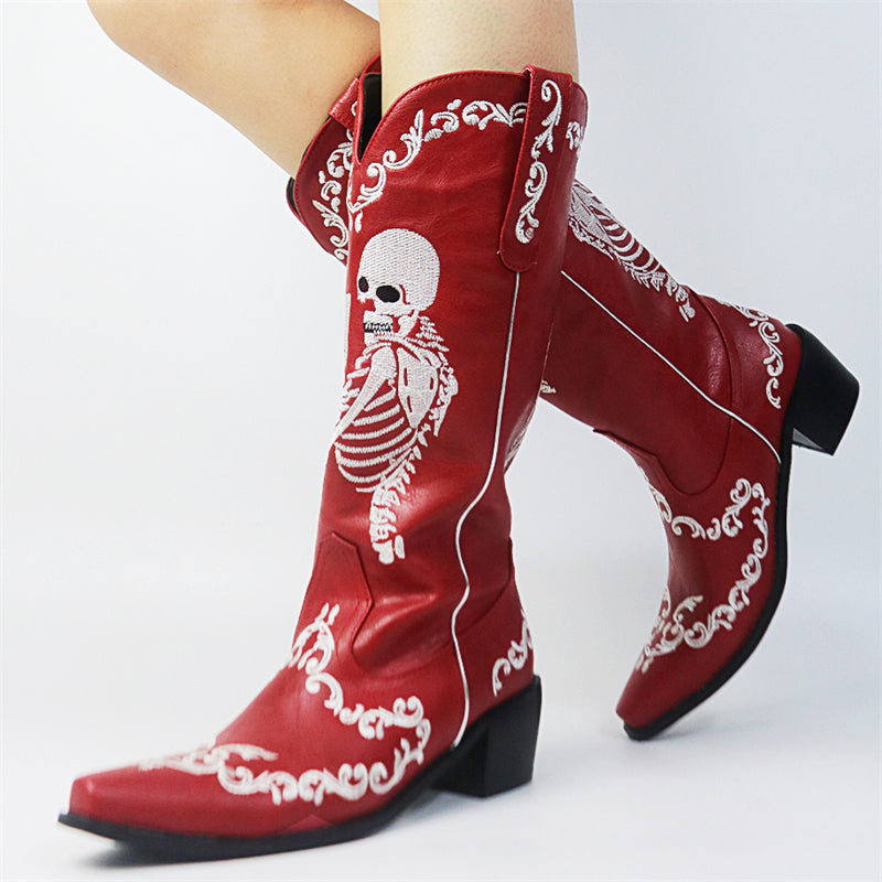 Street Style Selfie Cowgirl Pointed Toe Western Mid Calf Boots for Women