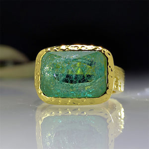 Classical Neutral  Rugged Emerald Plated Gold Ring