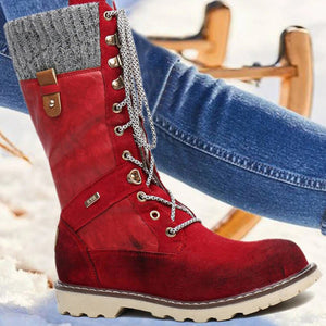 Women‘s Splicing Lace Up Mid Calf Winter Snow Boots