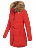 Comfortable Zipper Button Pocket Fur Collar Hooded Padded Coat