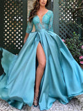 Flowing Low V Neck Half Sleeve Thigh High Slit Dress for Prom