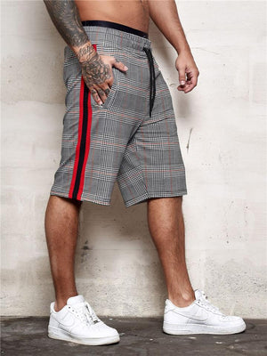 Men's Fashion Plaid Pockets Drawstring Shorts