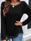 Casual Crewneck Pullover Irregular Hem Hide Belly Women Tops