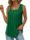 Ladies Slim Cozy Square Neck Pleated Tank Tops