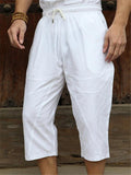 Mens Loose Hipster Cotton&Linen Cropped Pants