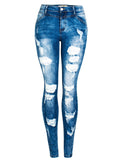 Women's Campus Style Slim Fit Ripped Denim Jeans for Summer Autumn