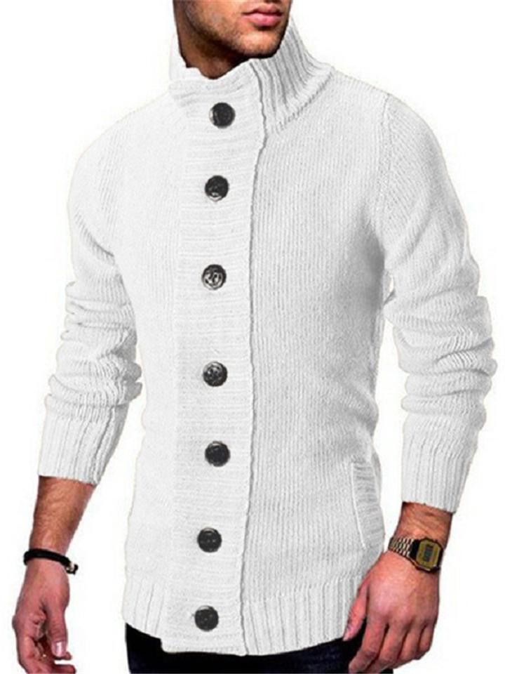 Mens Knitting Turtleneck Button Up Sweater Outerwear