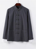 Relaxed Fit 2-Piece Outfit Retro Button Collar Shirt + Elastic Waistband Full-Length Pants