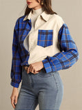 Women's Stylish Elegant Contrasting Plaid Buttons Up Lapel Coats