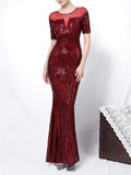 Shimmering Sequined Illusion Neck Mermaid Dress for Evening Party