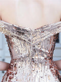 Stunning Sequined Backless Thigh High Slit Dress for Evening