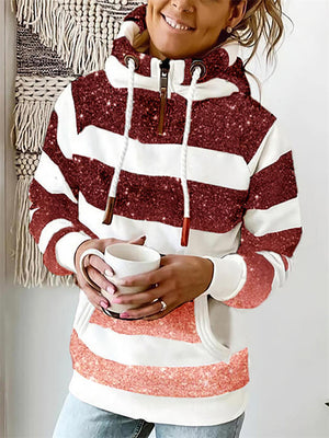 Fashion Stripe Gradient Color Zipper Hoodies