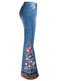 Women's Floral Embroidery Bell Bottom Denim Pants